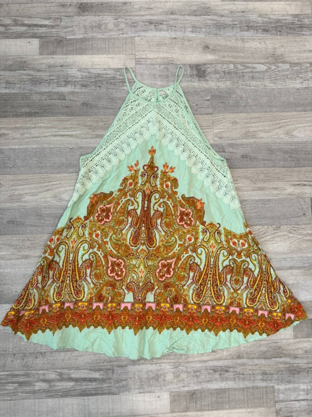 Free People Intimately teal halter swing dress boho lace mini size medium F11